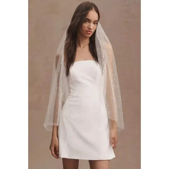 Anthropologie Wedding A.B. Ellie Roesia Pearl Fingertip Veil NWT - Picture 3 of 3